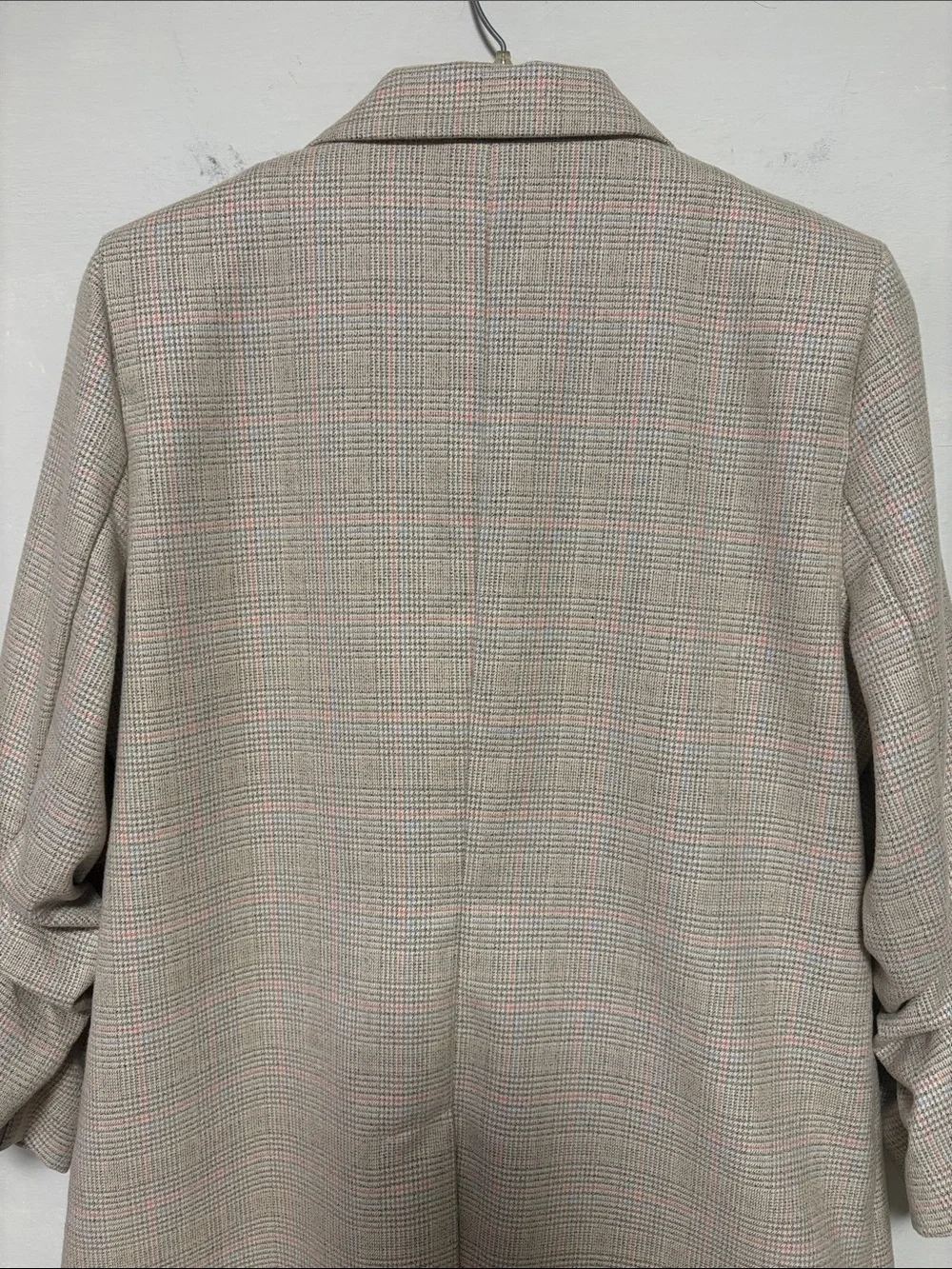 SKIES Are BLUE Plaid Blazer | Size L | Ruched Sleeve Double Button Jacket